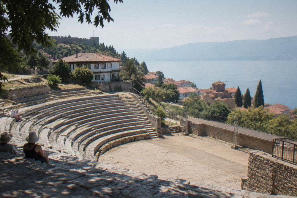 Ancient Theatre of Ohrid, stone seating in daylight