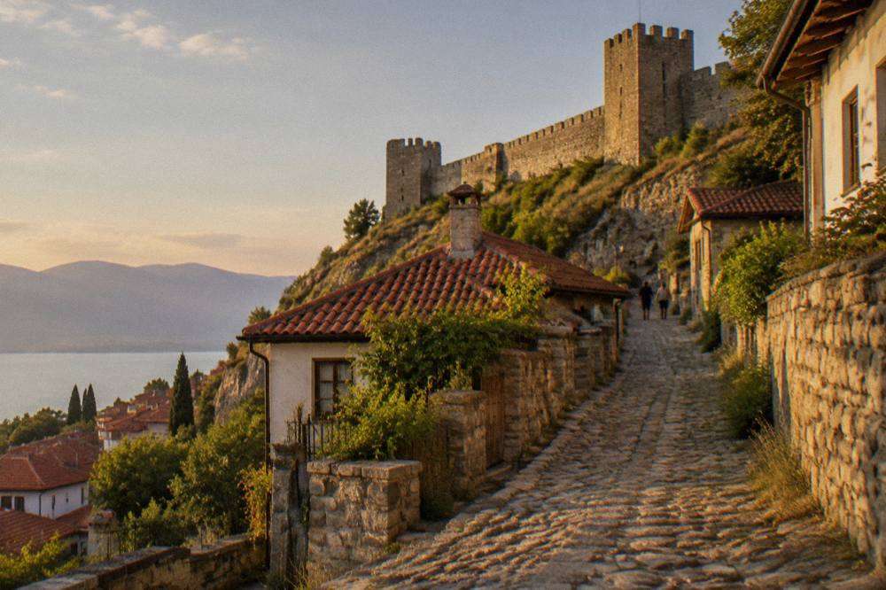 View over Ohrid rooftops and lake