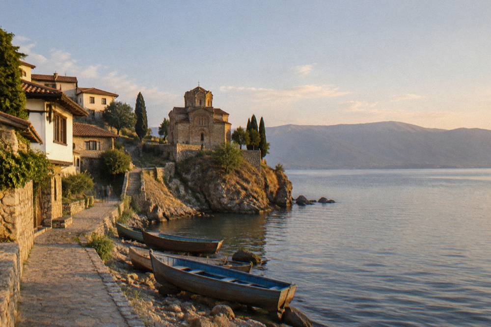 Church above the lake at Kaneo