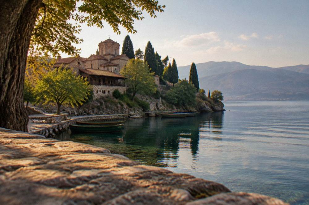 Monastery on the lake shore near the Albanian border