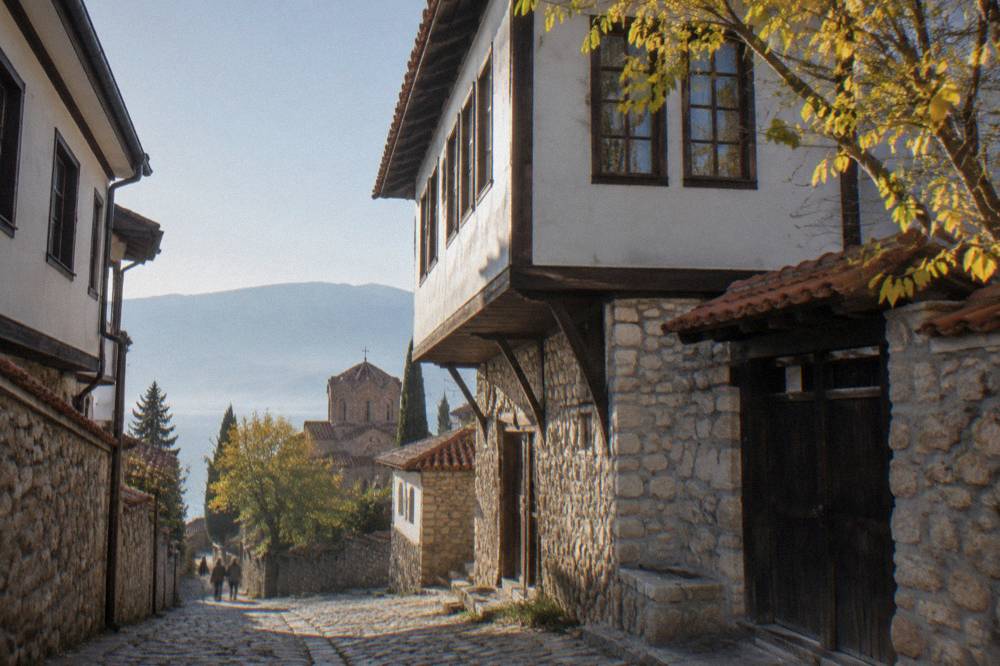 The Robev Family House museum on Tsar Samoil street in Ohrid on a quiet autumn morning