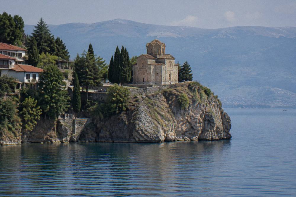 The Church of St John at Kaneo seen from the water of Lake Ohrid