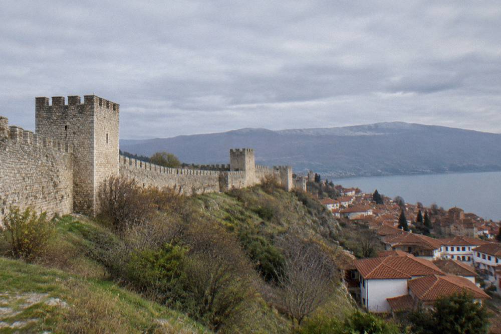 Walls of Samuel's Fortress above the rooftops of Ohrid old town