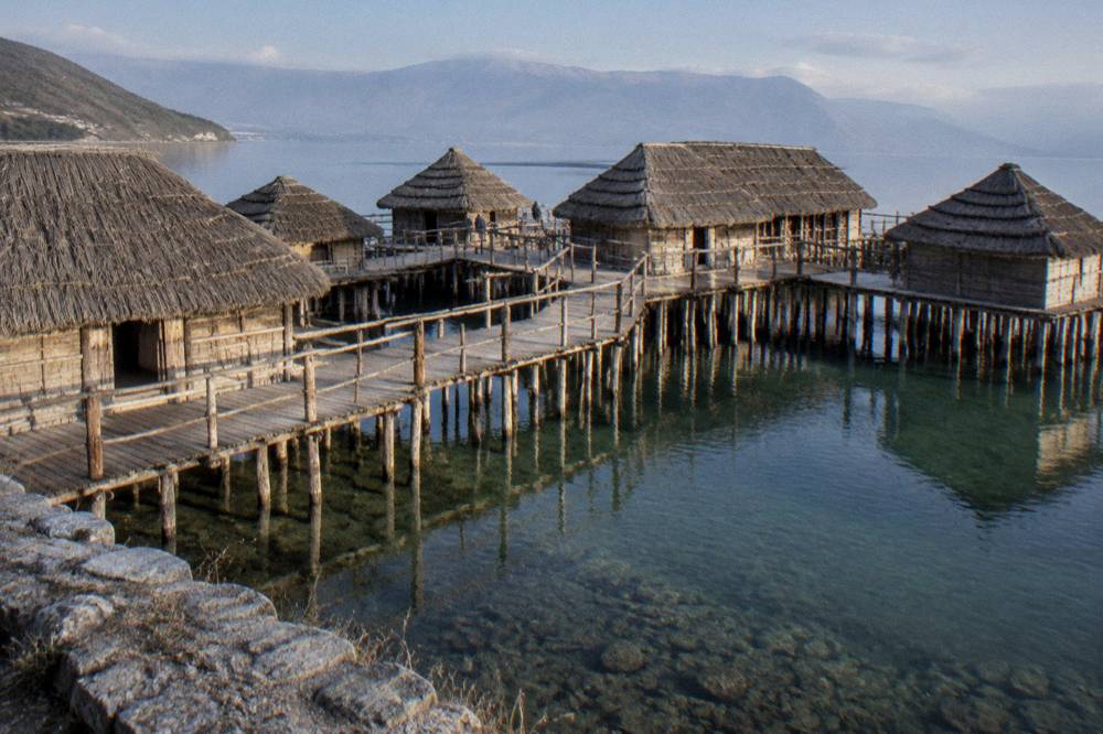 The Bay of Bones Museum on Water, a reconstructed prehistoric pile dwelling on Lake Ohrid