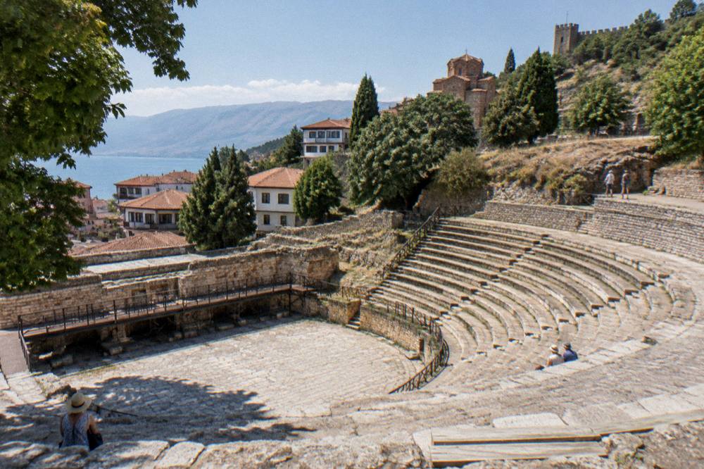 The Ancient Theatre of Ohrid built into the hillside below the fortress