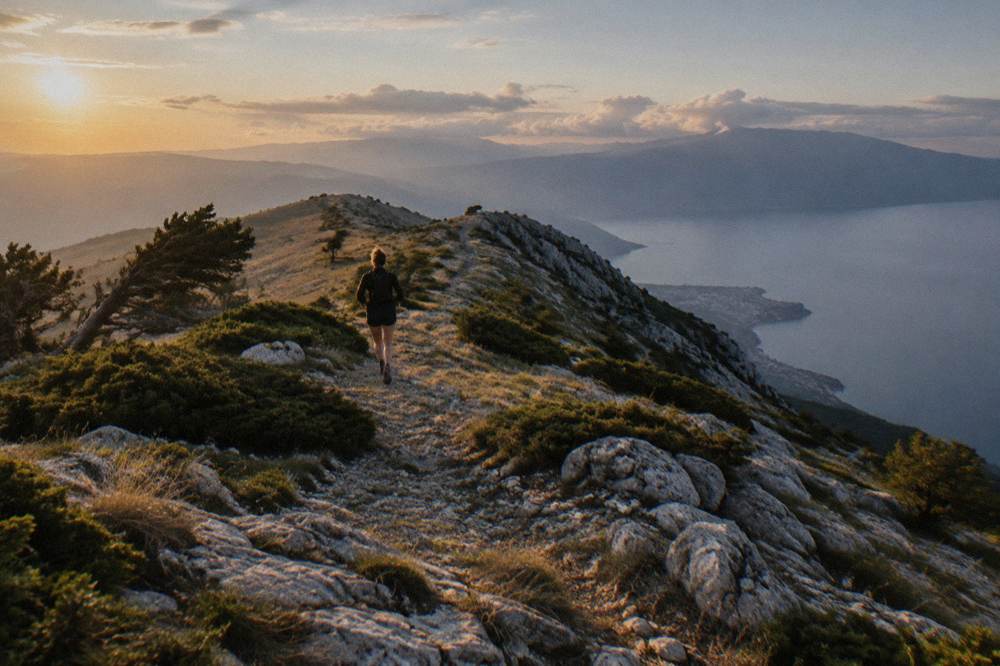 Clouds drifting over the ridges of Galicica National Park above the town of Ohrid