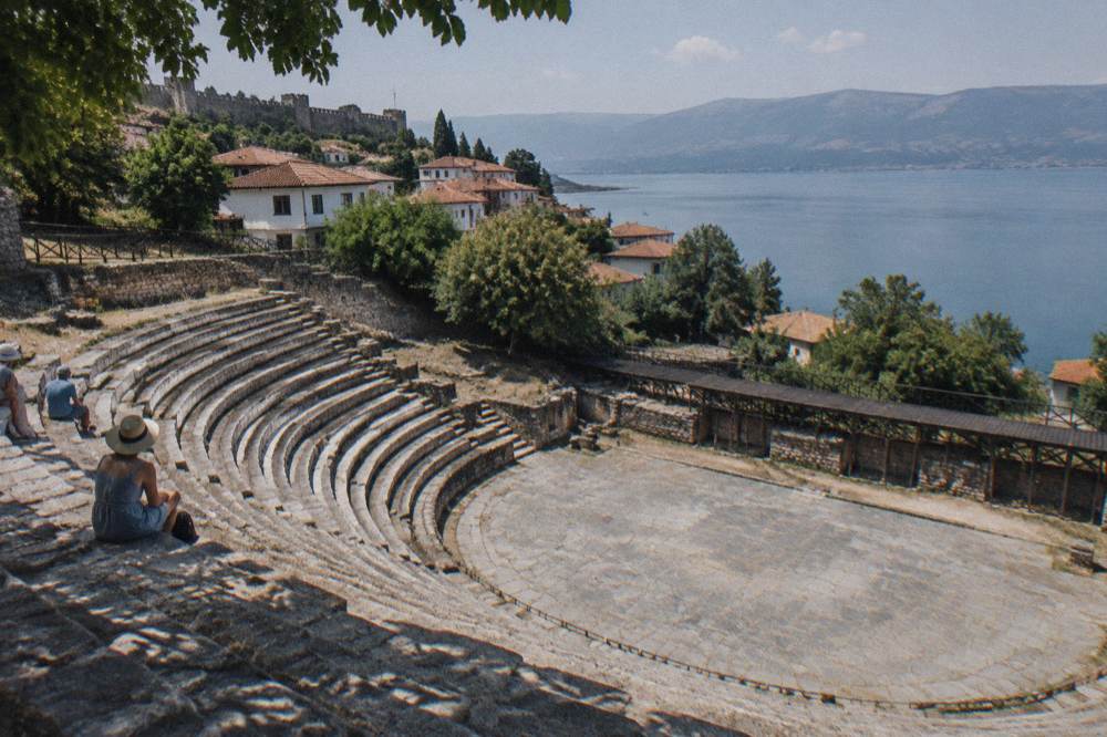 Ancient stone seating rows of the Ohrid Ancient Theatre