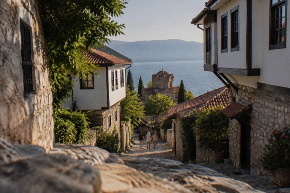 A stone theatre seating rows under open sky in Ohrid