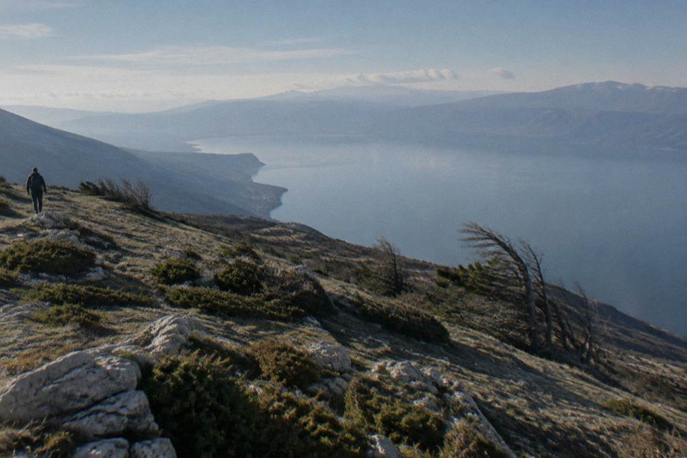 A panoramic view over Lake Ohrid from a high mountain meadow on the Galicica ridge